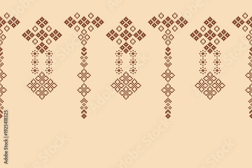 Ethnic pattern tribal embroidery motifs traditional art with brown cream color geometric,fabric pattern,colorful.
