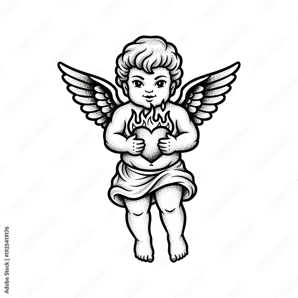 Naklejka premium Cupid with flaming heart