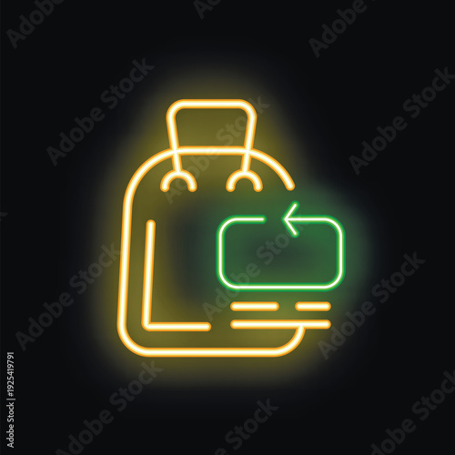 Neon sign representing a shopping bag with a return label, symbolizing the concept of product returns in online and traditional retail