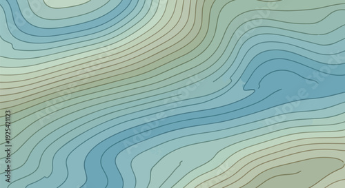 Serene abstract contour lines illustrating a tranquil blue and green gradient landscape.