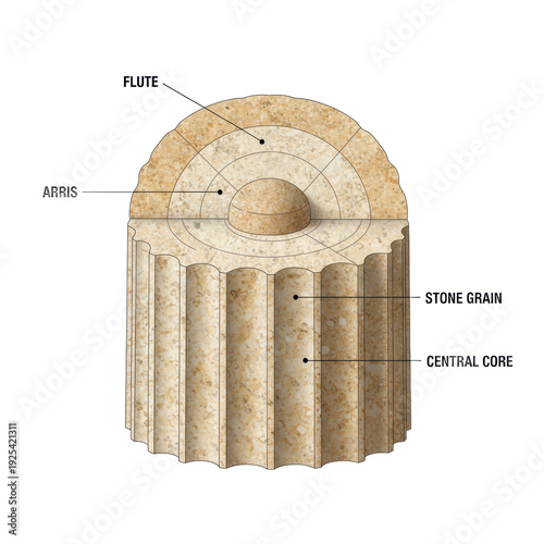Diagram of fluted column cross-section with labels