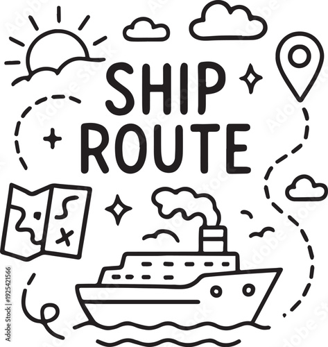 Nautical Ship Route Voyage | Creative Minimalist Travel Line Art Illustration.