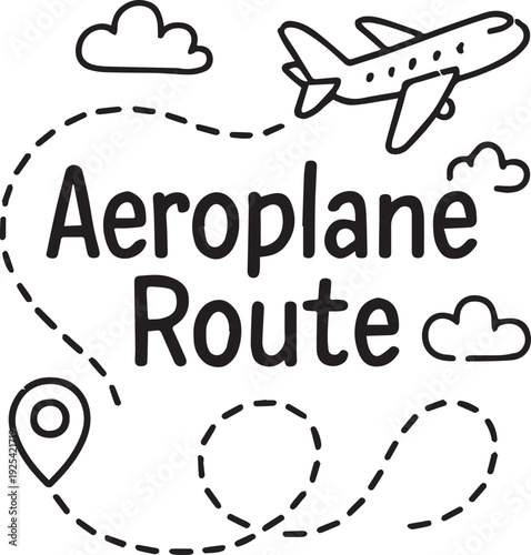 Whimsical Airoplane Route illustration  | Minimalist Travel Journey Illustration.