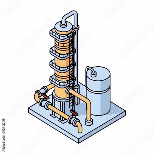 Industrial Equipment with Pipes and Tank.