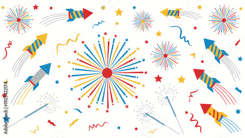 Vibrant Assortment of Fireworks, Rockets, and Sparklers for Festive Occasions and Celebrations