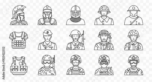 Collection of Hand Drawn Soldier Icons and Military Gear.