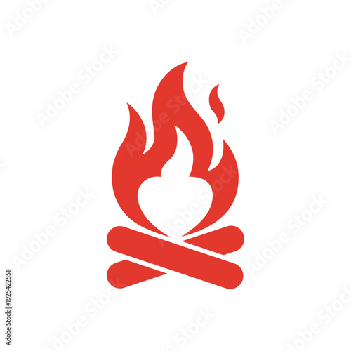 Red flame icon with crossed logs burning fire symbol