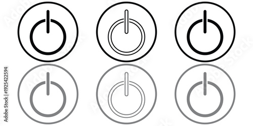 Power button. ON and OFF set icons. Vector black and flat icon, energy sing symbol, Power switch, electricity turn on off, icon, sticker, badge. Editable vector icon set eps 10