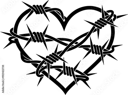 Chain barbed wire spiky heart silhouette vector illustration