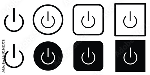 Power button. ON and OFF set icons. Vector black and flat icon, energy sing symbol, Power switch, electricity turn on off, icon, sticker, badge. Editable vector icon set eps 10