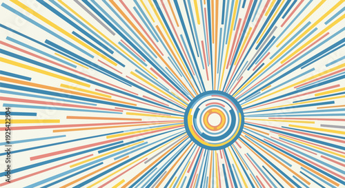 Vibrant radial burst of colorful lines emanating from a dynamic central target creating an abstract sensation of energy, connection, and digital