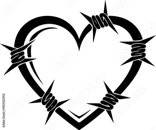 Chain barbed wire spiky heart silhouette vector illustration