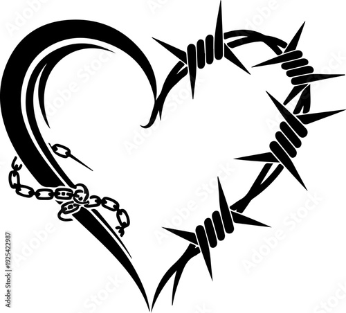 Chain barbed wire spiky heart silhouette vector illustration