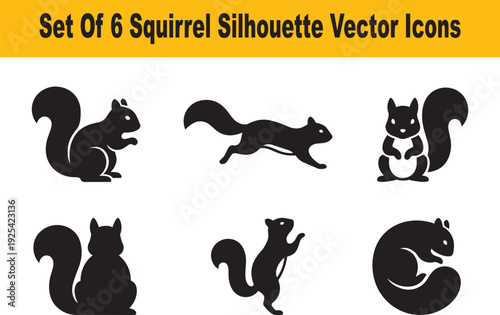 Set Of 6 Squirrel Silhouette Vector Icons