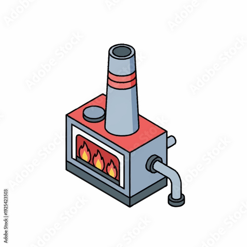Industrial Furnace with Flames and Chimney.