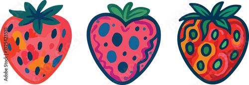 Whimsical Strawberry Trio | Abstract & Playful Fruit  creative Illustrations.