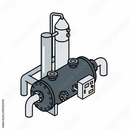 Industrial Equipment with Pipes and Control Panel.