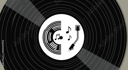 A timeless monochrome visual symphony representing the essence of analog music, merging classic vinyl aesthetics with abstract sound elements and