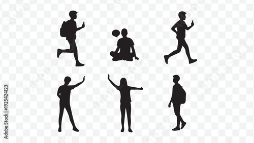 Fitness and exercise silhouette icon collection. Includes running, yoga, stretching, and workout poses. Created in black style with monochrome palette. isolated on Transparent Background