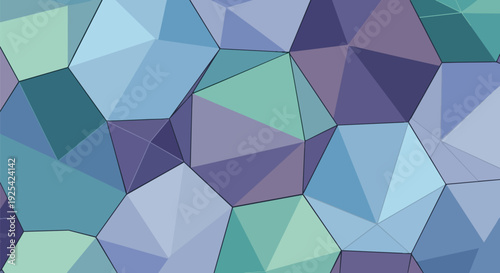 Geometric mosaic of cool-toned polygons creating an abstract, crystalline texture for diverse applications