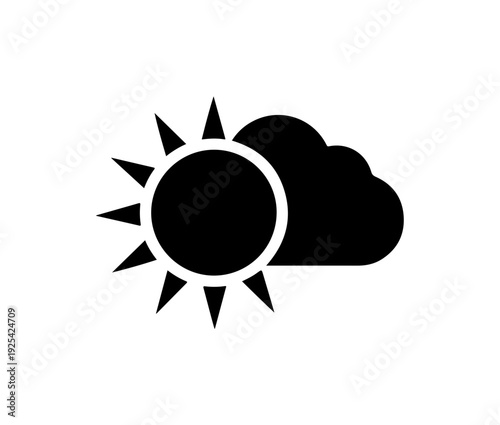 Black sun and cloud weather icon vector