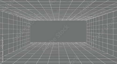 Immersive abstract digital wireframe tunnel visualization portraying virtual reality data streams and advanced technological infrastructure for