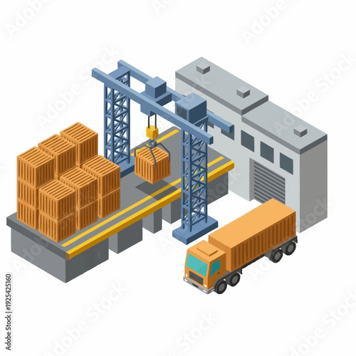 Warehouse with Crane and Delivery Truck.