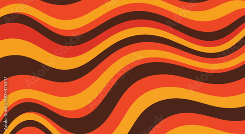 Vibrant Retro Wavy Pattern with Dynamic Autumnal Color Palette. This abstract graphic design features flowing organic lines in hues of orange red