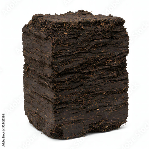 Compressed dark brown fibrous material blocks, resembling peat or organic soil, for gardening, cultivation, and agricultural use on a white background