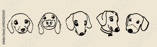 Cute Puppy Funny Face in Sketch Doodle Hand drawn Art Vector Set