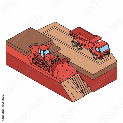 Red Tractor and Dump Truck Illustration.