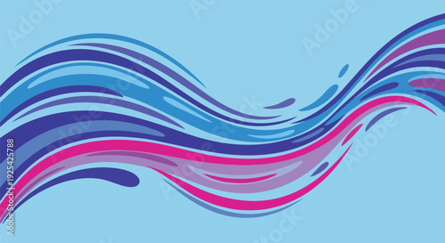 Abstract flowing digital waves. Colorful pattern with dynamic lines in blue, purple, and pink on a light blue background, creating a vibrant modern