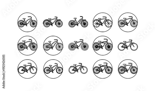 Cruiser Bike Outline Logo Icons Vector Collection with Vintage Bicycle Line Art Isolated on White