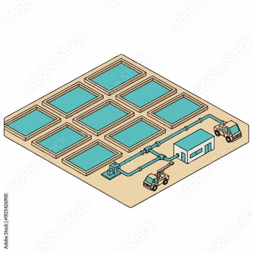 Wastewater Treatment Plant Facility Illustration Diagram.