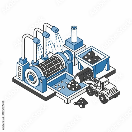 Industrial Recycling Facility with Machinery and Truck.