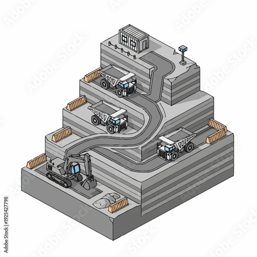 Industrial Facility with Trucks and Equipment.