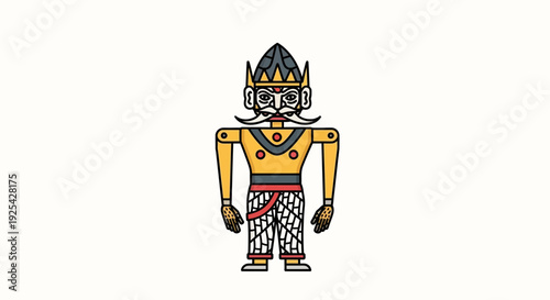Traditional Puppet Character with Ornate Crown and Patterned Trousers