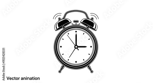 Vintage Alarm Clock Ringing, Retro Timepiece, Wake Up Call, Vector Animation