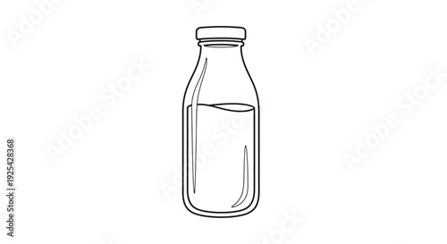 Vintage Glass Milk Bottle with Liquid, Hand-Drawn Sketch Style