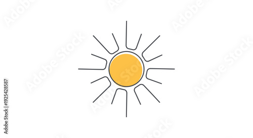 Stylized Sun Icon with Rays, Minimalist Line Art, Yellow and Gray