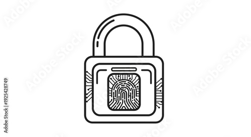 Digital Fingerprint Padlock Icon: Secure Access, Biometric Authentication, Cyber Security Concept