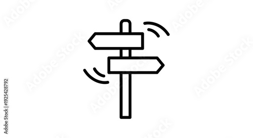 Directional Signpost Icon with Wavy Lines Indicating Movement or Change