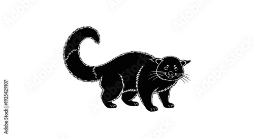 Black Binturong Animal Silhouette, Cute Bearcat Illustration