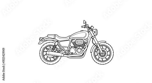 Classic Motorcycle Outline Drawing, Vintage Motorcycle Line Art, Retro Bike Illustration