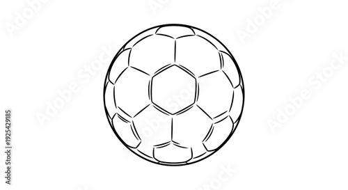 Classic Soccer Ball Outline Drawing, Black and White, Isolated on White Background