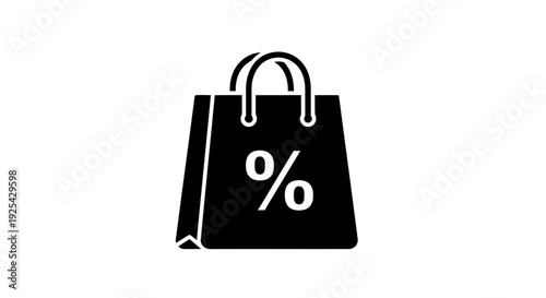Black shopping bag with percentage symbol, representing discount or sale