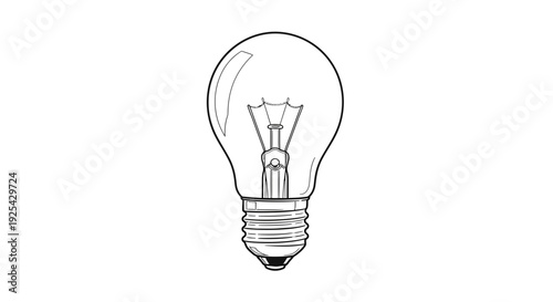 Vintage Incandescent Light Bulb Sketch, Classic Idea Symbol, Retro Technology