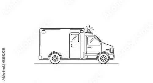 Ambulance vehicle line art icon, emergency medical service transport, simple vector illustration