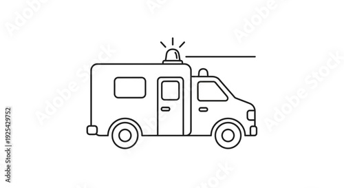 Ambulance vehicle icon, emergency medical transport, simple line art illustration