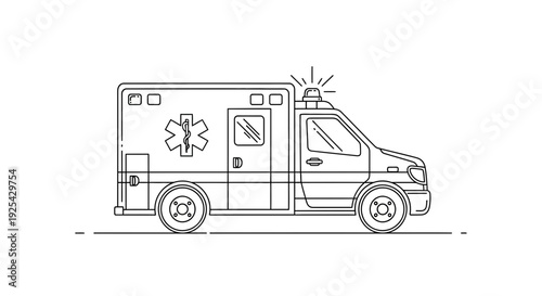 Ambulance vehicle outline drawing, emergency medical service, vector illustration